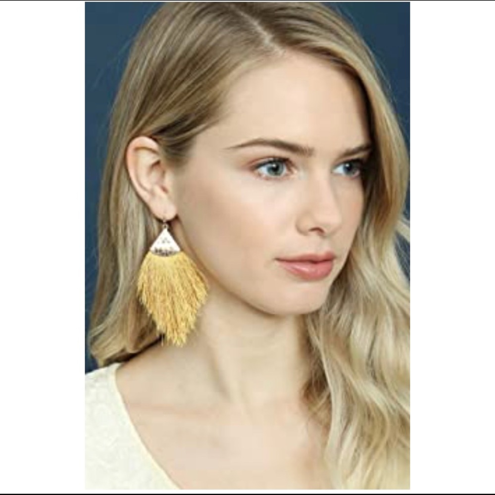 Gold Fringe Earrings Mustard Camel